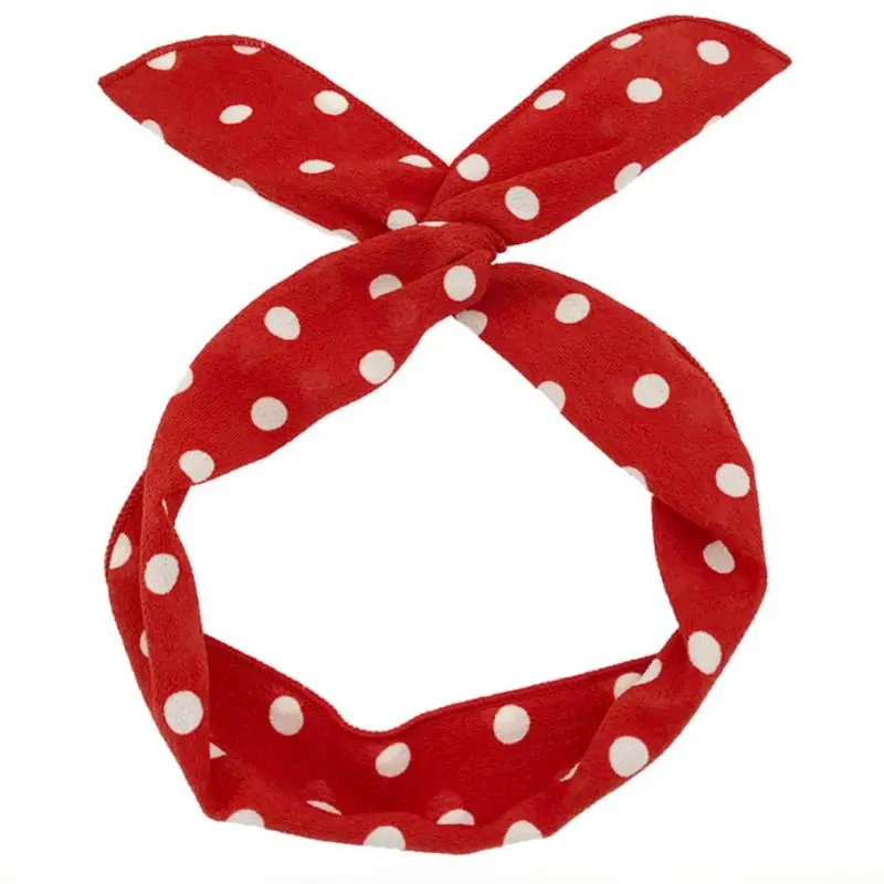 

Korean Fresh Style Women Girls Iron Wired Twist Hairband Rabbit Ears Bowknot Headband Vintage Polka Dot Turban Headwrap 6 Colors