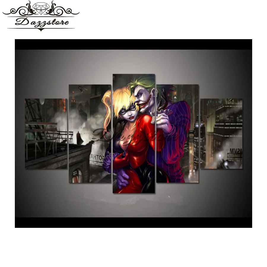 

Needlework Diy Diamond painting Cross Stitch Embroidery Joker and Harley Quinn Full Square Drill Mosaic Sticker Wall 5PCS