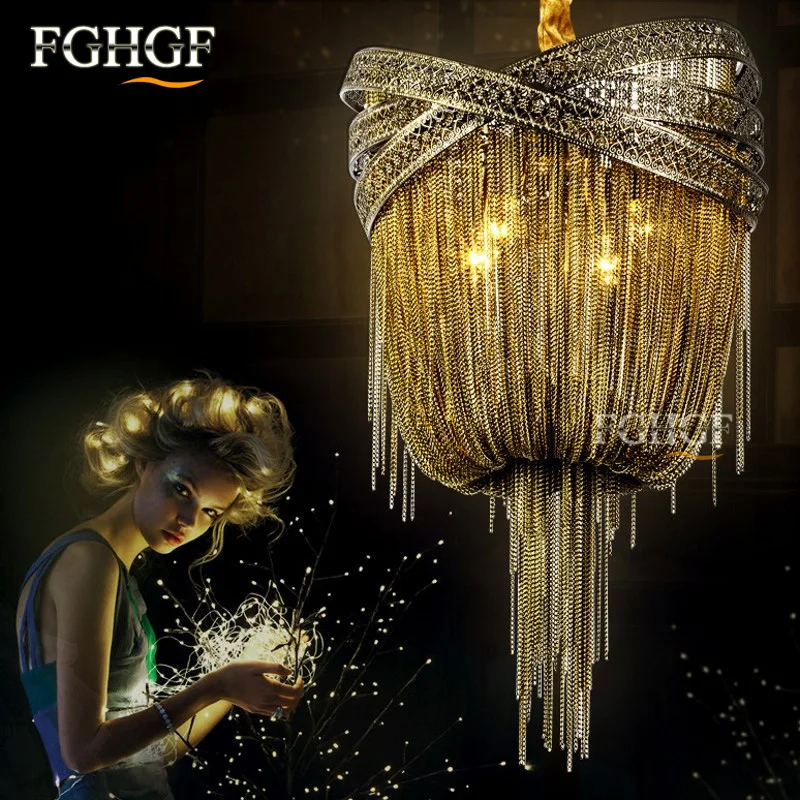 Postmodern Designer Chandelier Lights Nordic Restaurant Luxury Hotel Engineering Chain Living Room Art Hanging Chandelier Lights (1)