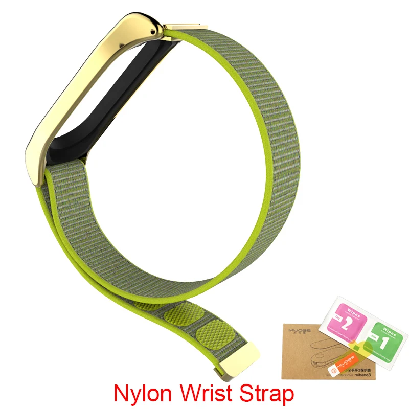 Металлический ремешок mi jobs для Xiaomi mi Band 3 Безвинтовой браслет из нержавеющей стали Сменные аксессуары для mi Band 3 - Цвет: nylon gold green Add