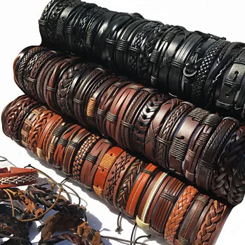 

Wholesale Random 6pcs Mix Styles Braided Bracelets Or Specific 6pcs Leather Bracelets For Men Wrap Bangle Party Gifts MX5