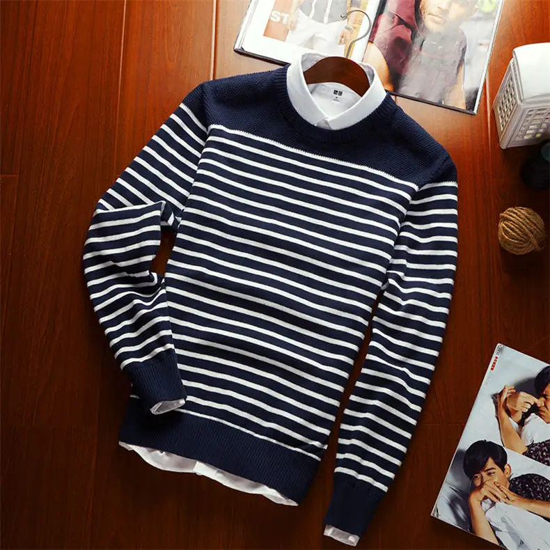MuLS 2019 Spring Knit Sweater Men Pullover Striped Sweater Jumpers Autumn Male Cotton knitwear Youth Blue Black Grey Size M-3XL 10