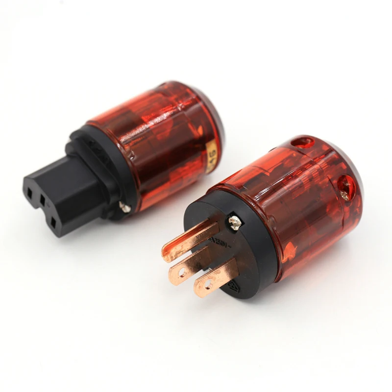 

1Pair P-046e+C-0046e Red Copper plated US AC Power plug For Hifi Audio Power Cable Extension Adapter