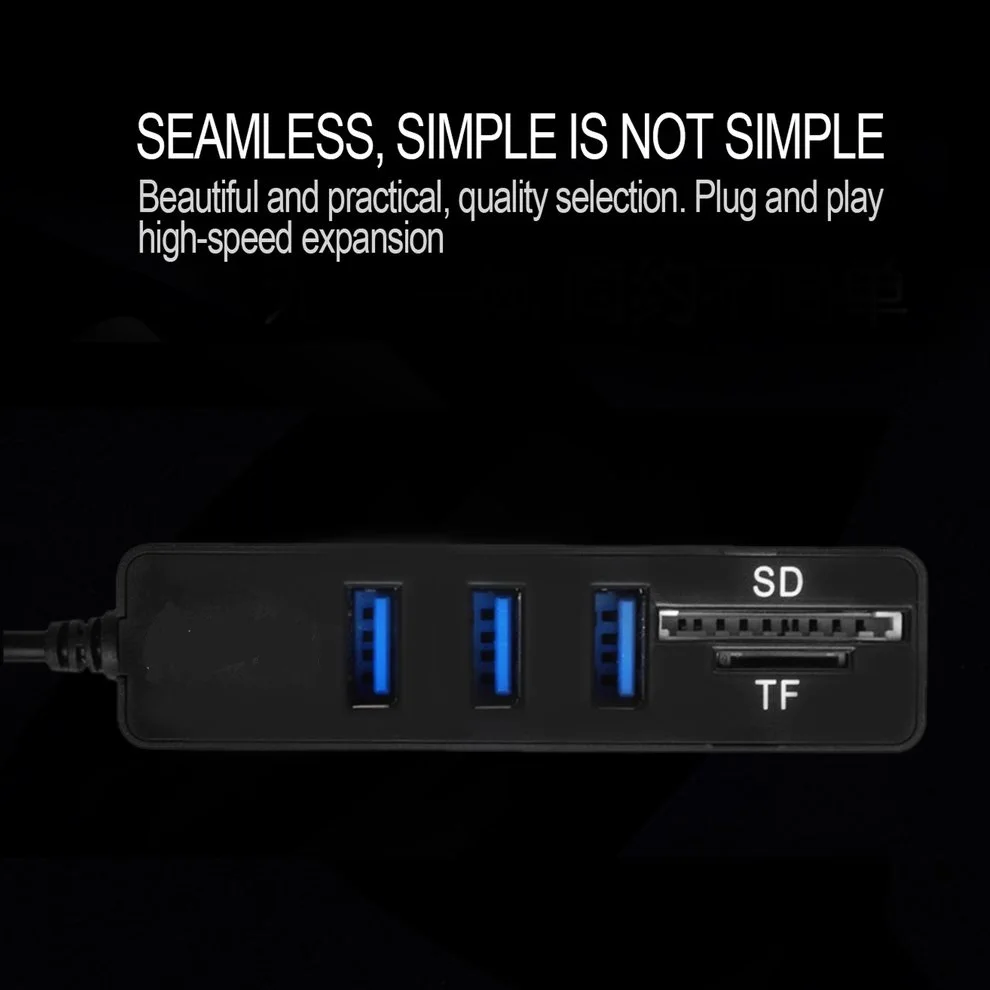 

8pcs Black USB Hub Combo 3 Ports High Speed USB 2.0 Hub Splitter 2 In 1 SD/TF Card Reader