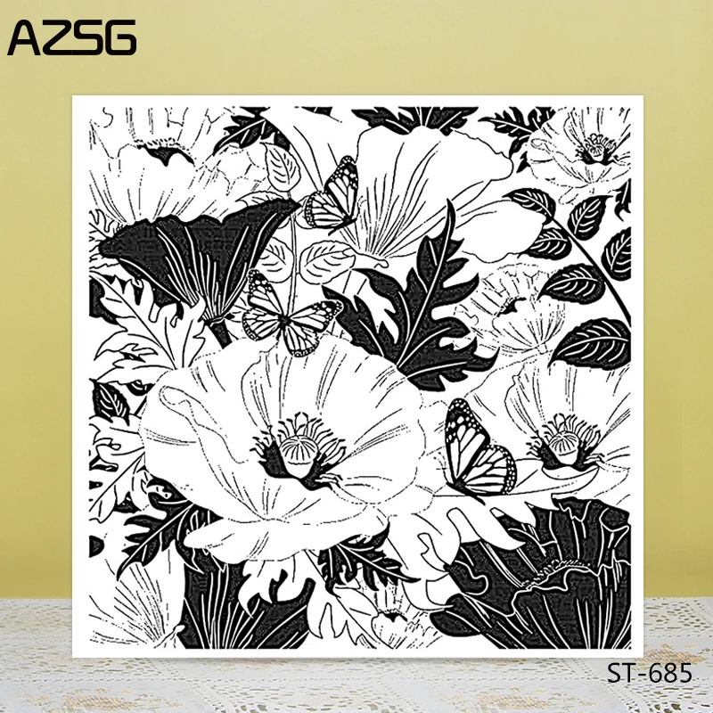 AZSG Blooming Flowers Butterfly Clear Stamps For DIY Scrapbooking Decorative Card making Craft Fun Decoration Supplies 14x14cm