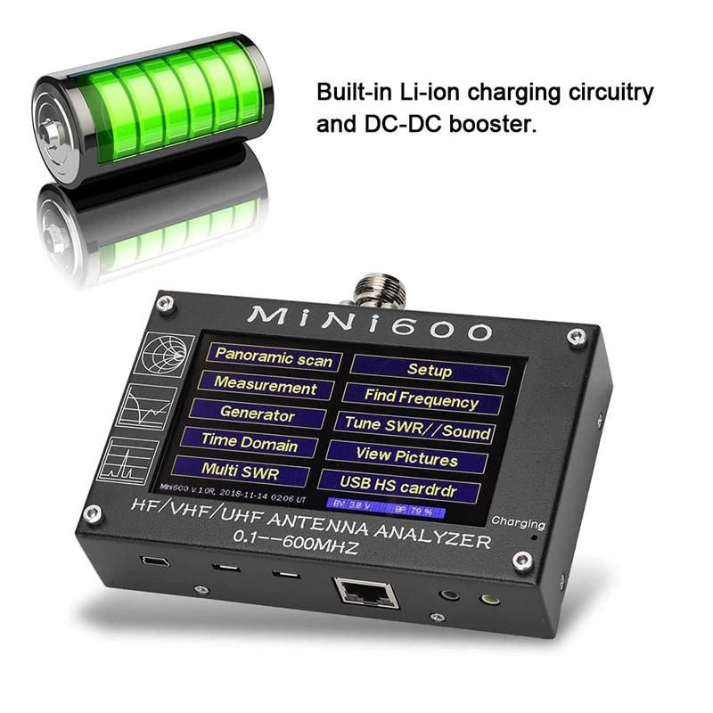 Lusya 4.3 inch LCD Mini600 HF VHF UHF Antenna Analyzer 0.1-600MHz SWR Meter 1.0-1999 5V1.5A For Radio C6-007 (7)