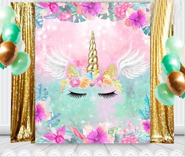 Einhorn Blumen flügel bokeh Geburtstag Baby Dusche foto hintergrund Hohe qualität Computer drucken party hintergründe|Hintergrund| -