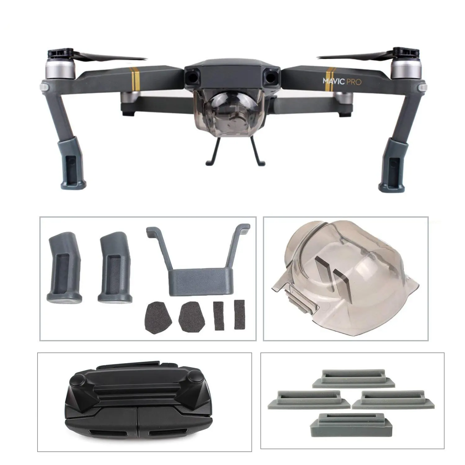 

4 Pack Battery Protective Cover + Camera Case + Landing Gear Extender + Controller Remote Kit for DJI Mavic Pro Accessories