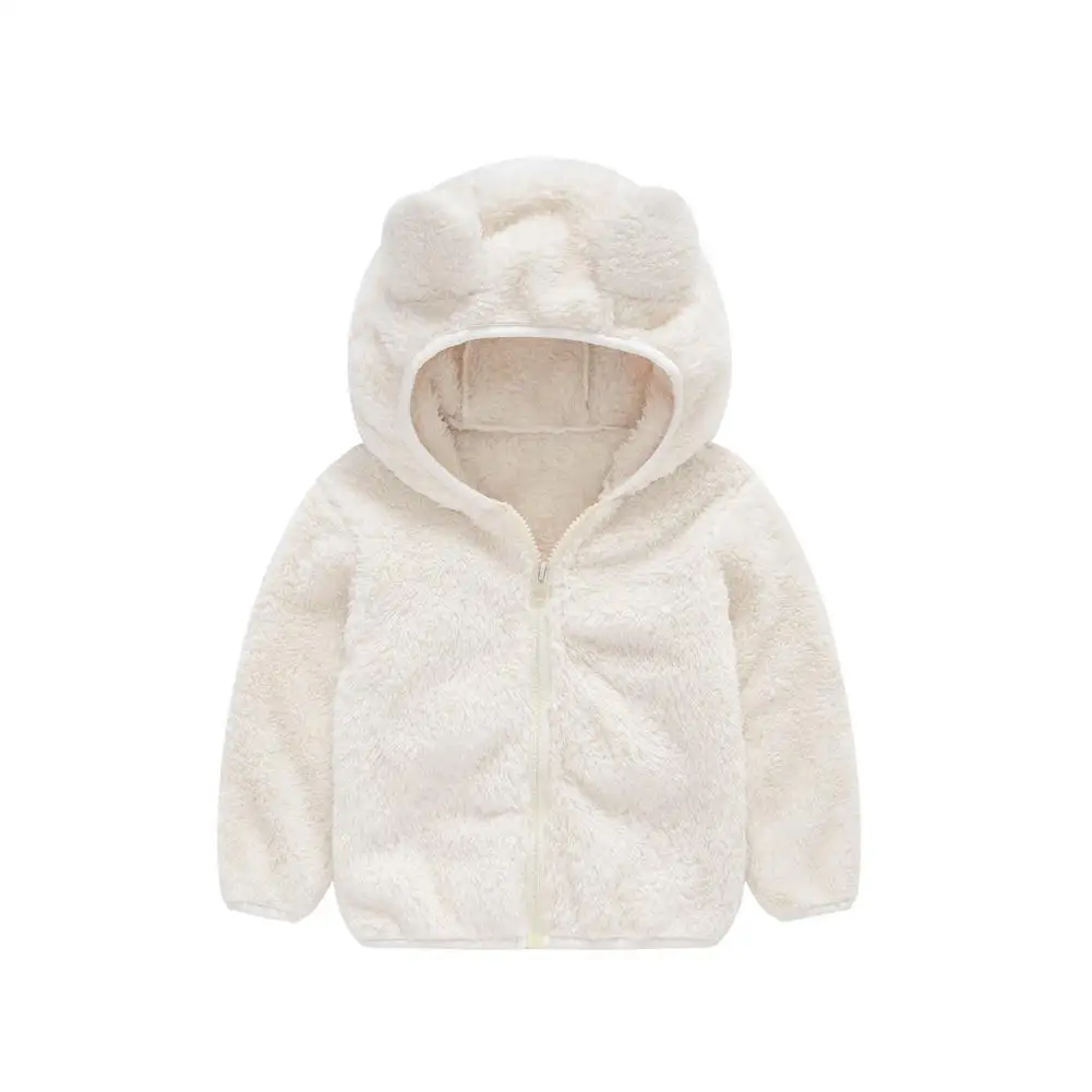 Куртка с капюшоном для маленьких мальчиков и девочек плотное однотонное пальто с длинными рукавами и милыми ушками медведя - Цвет: white