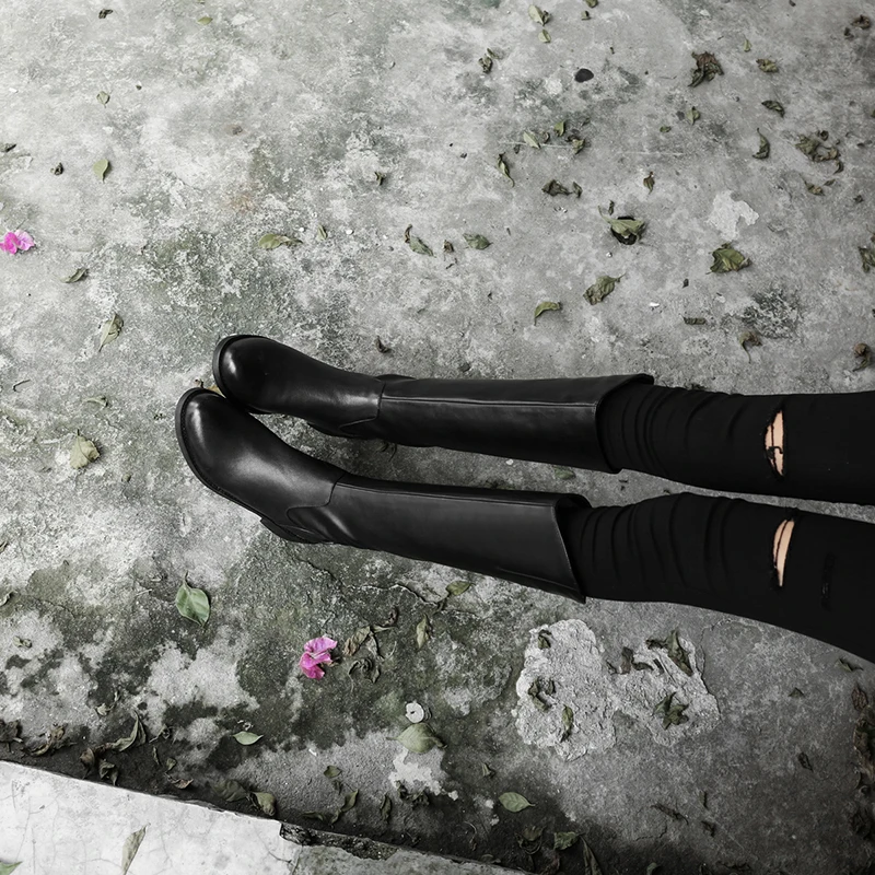 ISNOM/женские ботинки на низком каблуке в байкерском стиле; обувь на молнии с круглым носком; женские ботинки из натуральной кожи; обувь для верховой езды; Новинка года; сезон зима