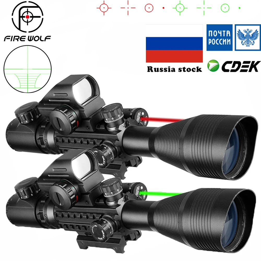 Тактический 4-12X50 прицел+ красная точка+ лазерный Набор для охоты Airsofts Воздушный пистолет красный зеленый точка лазерный прицел оптика прицел комбо