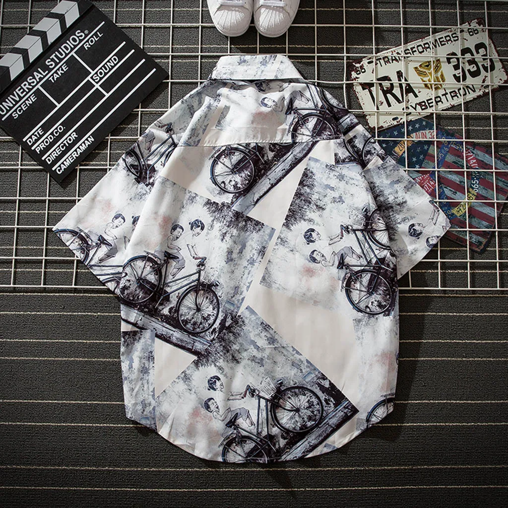 Рубашки уличная Мужская 2019 хип-хоп Harajuku стиль Повседневная рубашка с коротким рукавом с принтом Мужская Новая мода Топ футболки z0529