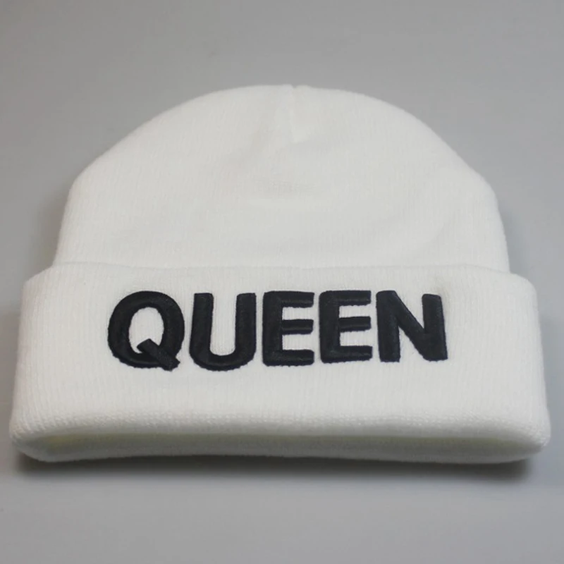 Вязаная шапка KING queen с вышивкой для мужчин и женщин, Зимняя шляпа королевы, папы, теплая шапка в стиле хип-хоп, шапки, шапка, черный и белый цвета
