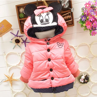 Новая куртка для девочек с изображением Минни, хлопковое теплое зимнее пальто, Детские милые толстовки с капюшоном, одежда для детей - Цвет: Розовый