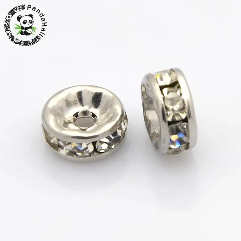

Disc 316 Stainless Steel Spacer Beads, with Rhinestone, Stainless Steel Color, 8x4mm, Hole: 2mm