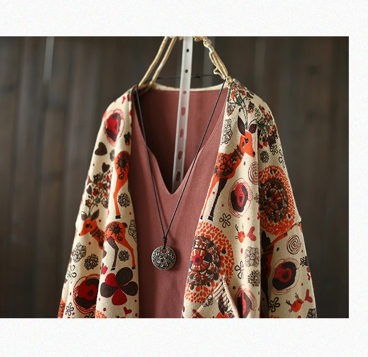 Харадзюку Мори девушка богемный этнический Печатный свободный кардгианский свитер Дамский Повседневный вязаный кардиган пальто осенние свитера для женщин пальто