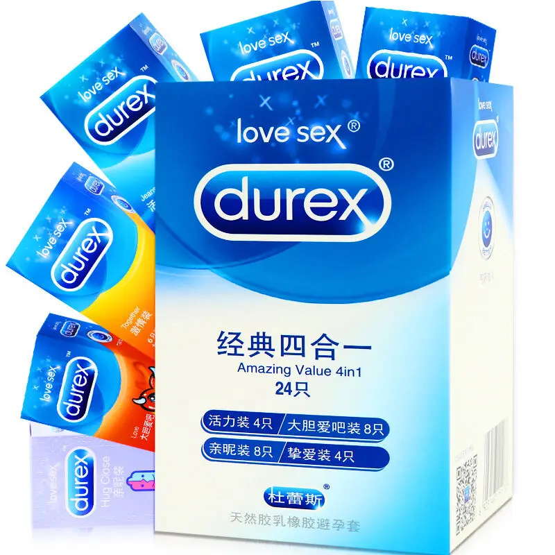 Durex Condoms 24 Pcs in 1 Box Natural Latex Lubricated Contraception 4 Types in 1 Condoms for Men Sex Toys Products Wholesale Durex Condoms 24 Pcs in 1 Box Natural Latex Lubricated Contraception 4 Types in 1 Condoms for Men Sex Toys Products Wholesale