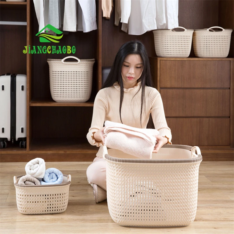 

JiangChaoBo Imitation Rattan Hollow Storage Basket Snack Storage Box Kitchen Portable Plastic Basket Desktop Storage Basket