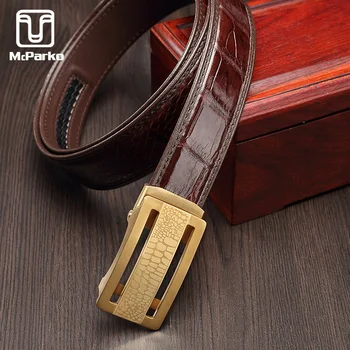 McParko Luxury Crocodile leather Belt For Men Fashion Stainless Steel buckle free belt Gold Automatic Waist Belt Genuine Leather fashionable crocodile and letter z shape inlay design auto buckle belt for men