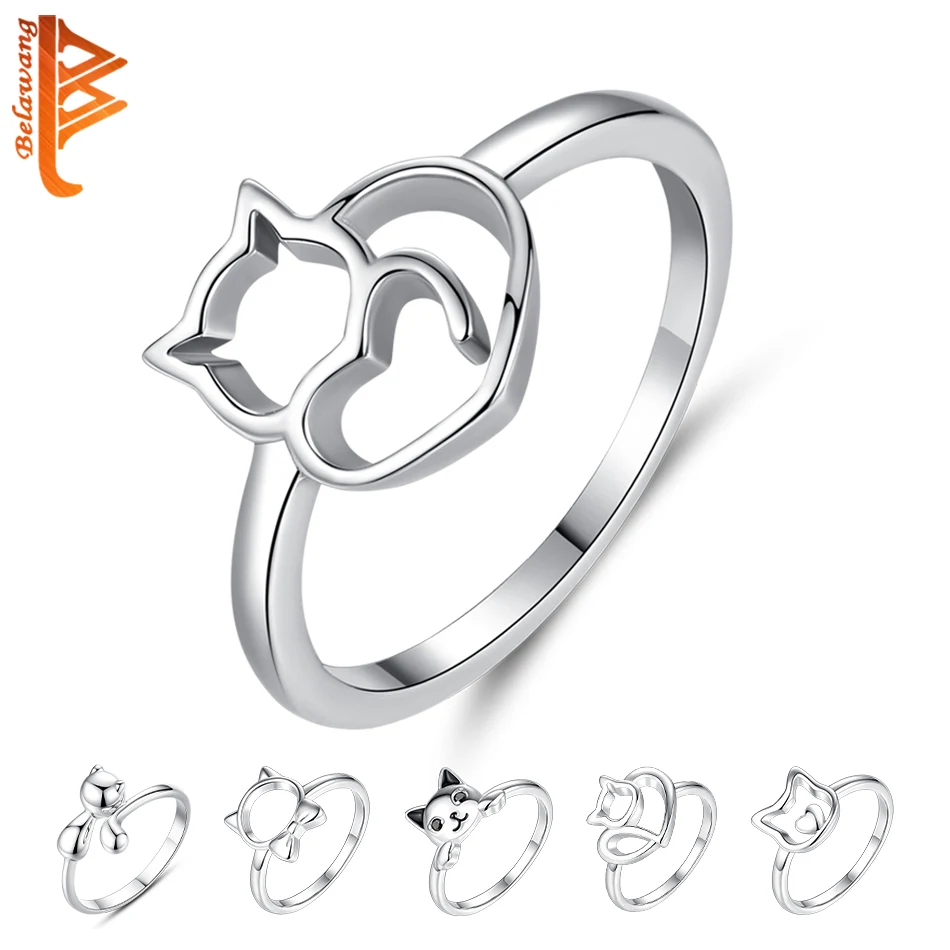 

EVOJEW 100% 925 Sterling Silver Naughty Little Cat & Heart Finger Ring for Women Engagement Ring Christmas Jewelry