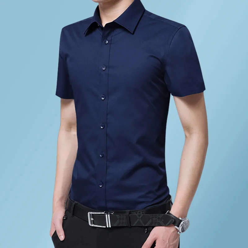 DAVYDAISY плюс размер 8xl 7xl 6xl Мужская рубашка летние рубашки с короткими рукавами мужские повседневные нежелезные рубашки Slim Fit Chemise Homme DS-262 - Цвет: dark blue
