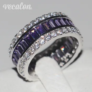 

Vecalon Women Fashion Jewelry ring 15ct 5A Zircon purple Cz 925 Sterling Silver Engagement wedding Band ring for women