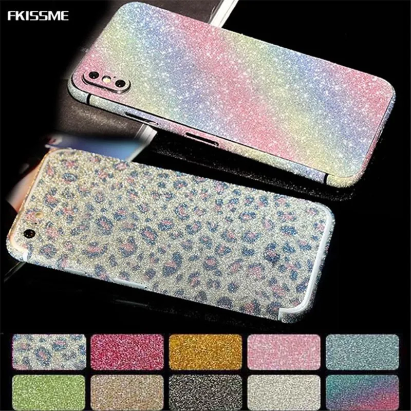 

FKISSME Bling Shiny 360 Full Body Cover Glitter Case Phone Sticker for iPhone 6S 6 Plus X 5 5S SE 7 8 Plus Matte Protector Film