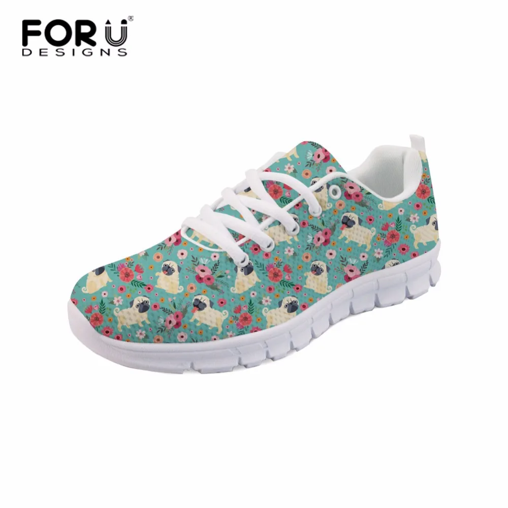 

FORUDESIGNS Girl Tennis Shoes Female Sneakers Breathable Air Mesh Lace Pug Dog Printed Women's Sneakers Shoes for Ladies