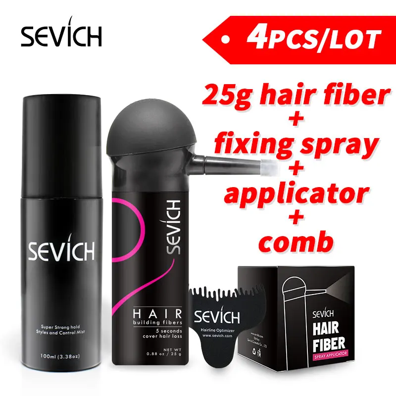 Billige Haarausfall Produkt Ein Kit 4 stücke Haar Gebäude Faser Pulver 25g Sevich Spray Applikator Pumpe Wasser Halten Spray haar Wachstum Kamm