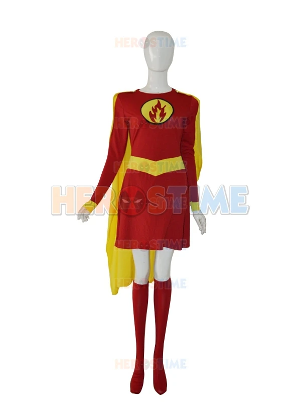 Nový styl Supergirl Vlastní kostým Red & Yellow Spandex Žena Halloween Cosplay Superhero kostým pro ženu / dívku / ženy
