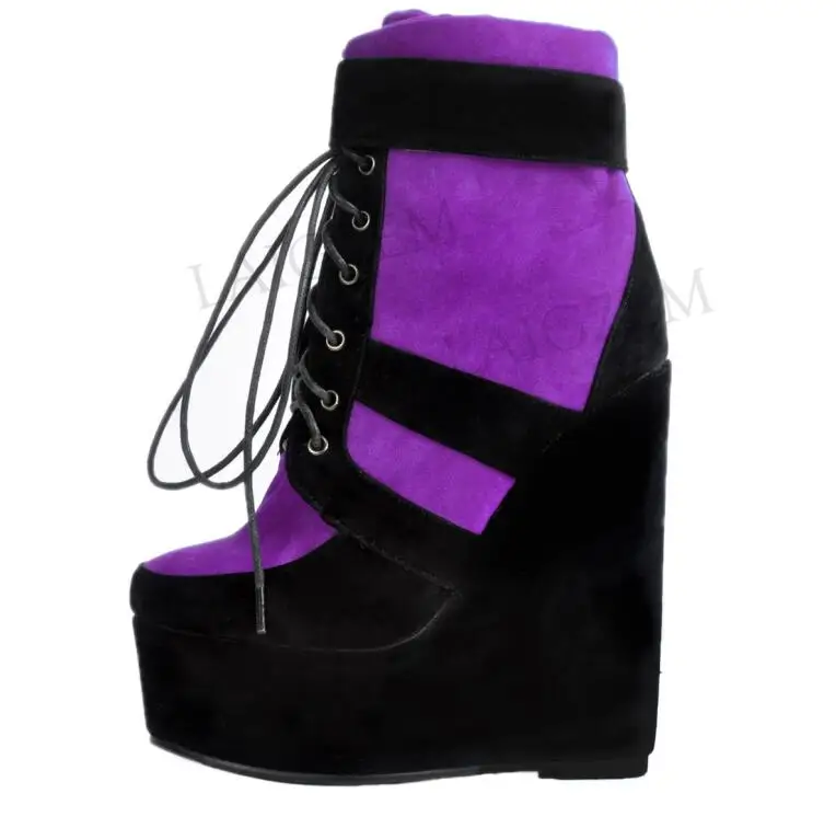 LAIGZEM/; Модные женские ботильоны; ботинки на танкетке; Botas Feminina bottes femme; женская обувь; большие размеры 34-52 - Цвет: LGZ286 Purple