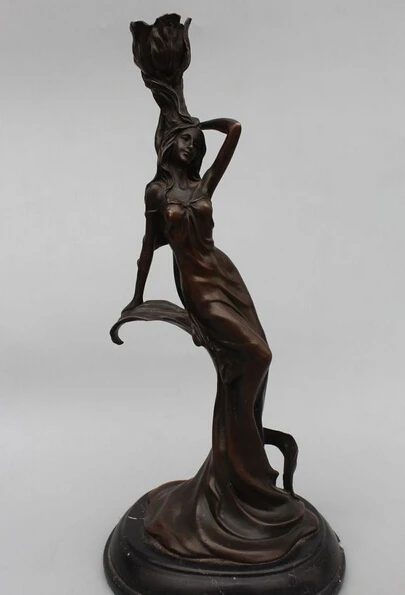 

17"Western Art Bronze Marble Belle Women Girl Candlestick candler Statue R0715
