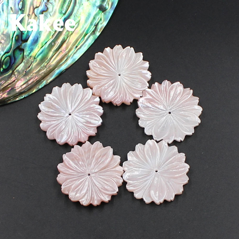 

Kakee Natural Carved Pink Flower Charms Mother of Pearl Shell Beads for Jewelry DIY Findings Materials to Make Fashion Brooches