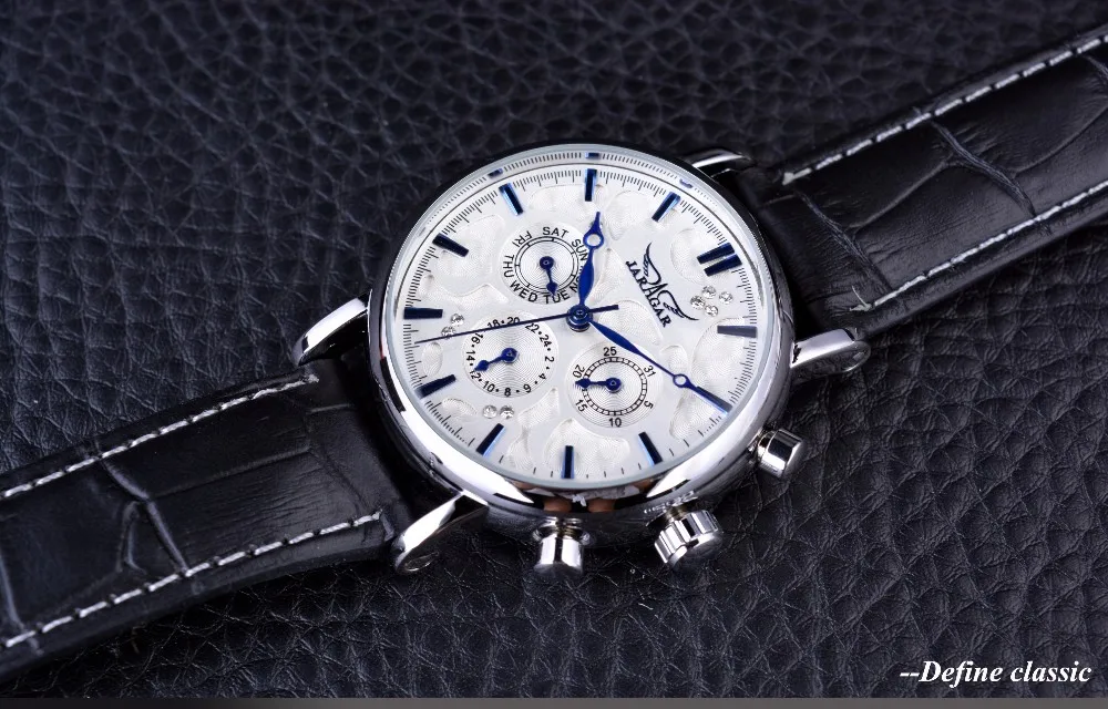 Jaragar Blue Sky Series Elegant Design Genuine Leather Strap Male Wrist Watch Mens Watches Top Brand Luxury Clock Men Automatic