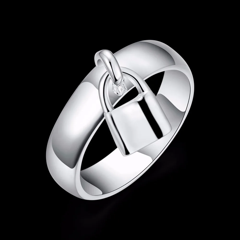 

Cute 925 pure silver plated Heart Lock Charm Rings For Women Girls Jewelry Finger Toe Anillos Bague Argent Aneis bijoux Anillo