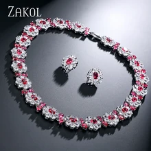 ZAKOL 4 Color Option Cubic Zirconia White Gold Plated Jewelry Sets Classic Flower Shape Gift For
