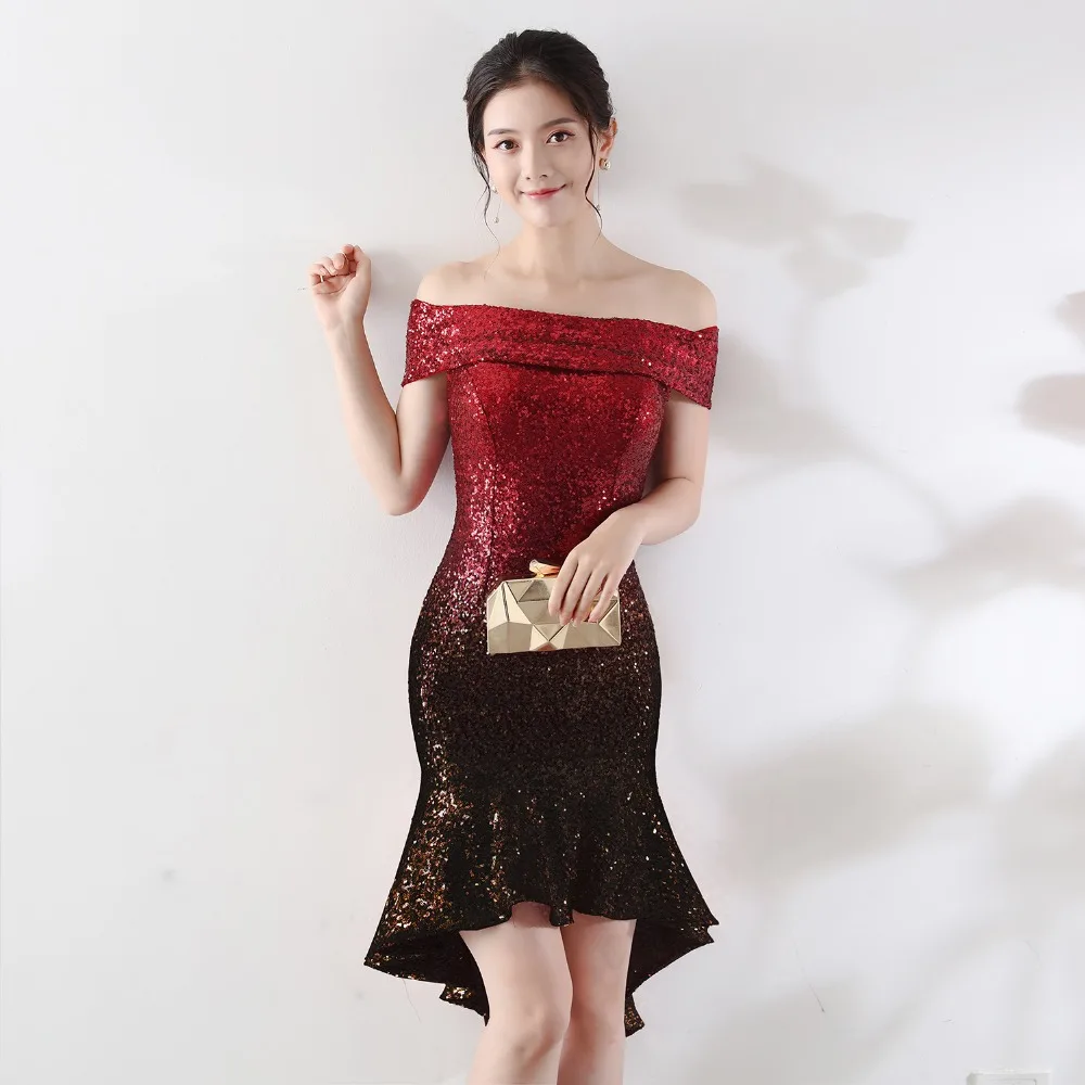 Mermaid party dress women 2019 sexy sequin club vestidos off shoulder evening robe femme asymmetrical tight slim dress summer (5)