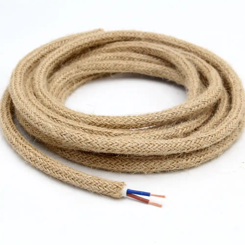 1M Round Vintage Wire Hemp Braided Lighting Cable Flexible 3 Core Lighting Cord
