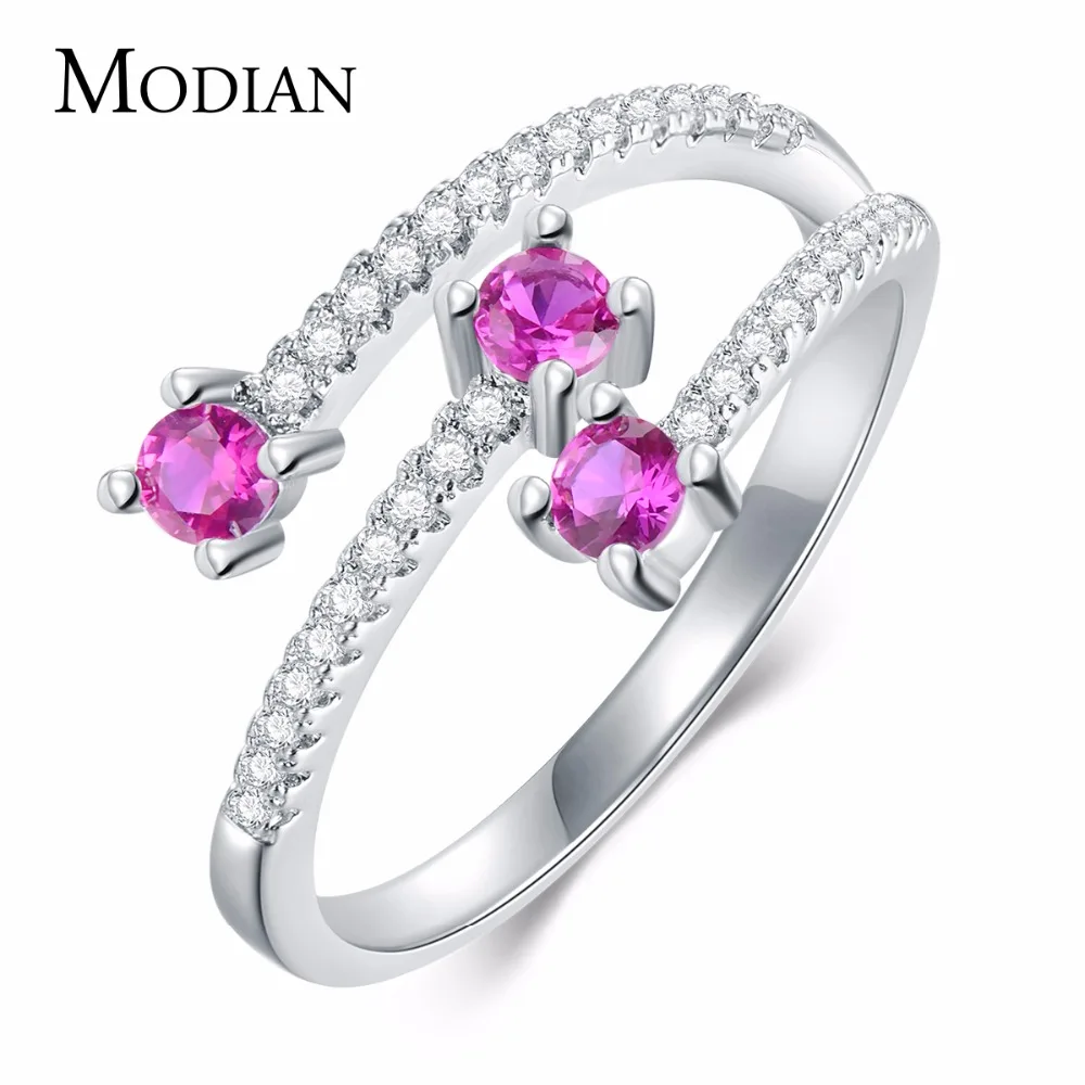 

Modian Luxury Red Crystal CZ Party Jewelry White Gold Color Charm Fashion Finger Rings For Women Elegent Anniversary Best Gift