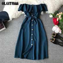 Новинка, хит, летнее Бандажное платье, женское, сексуальное, с высокой талией, с вырезом лодочкой, однобортное, длинное, Пляжное платье для женщин, Vestidos DR922