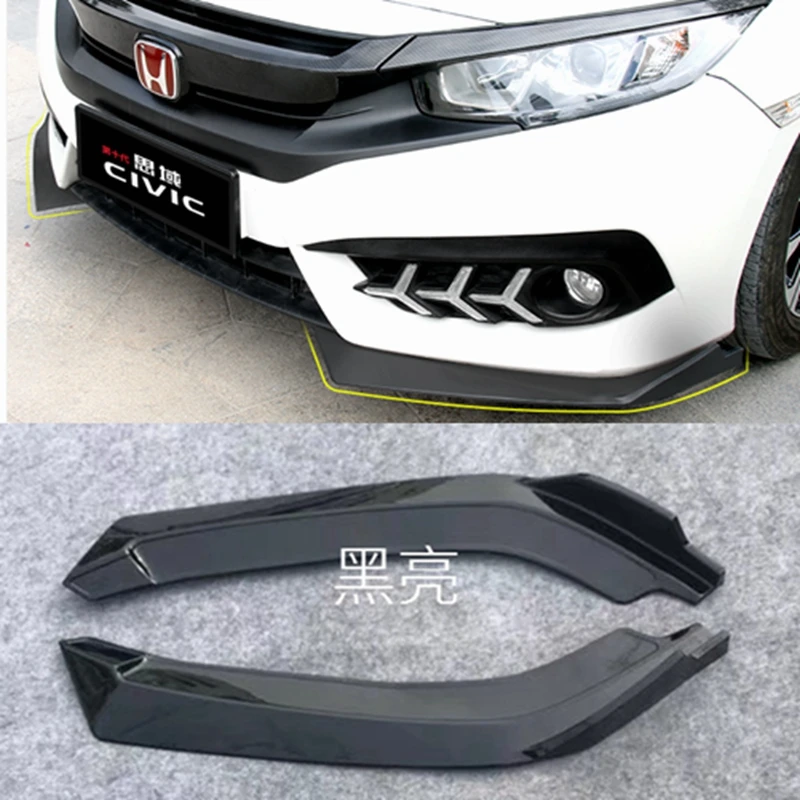 

For Honda Civic Sedan 2016 2017 ABS Matt Black Car Front Bumper Lip Diffuser Splitters Canard Car Styling Accessories 2pcs