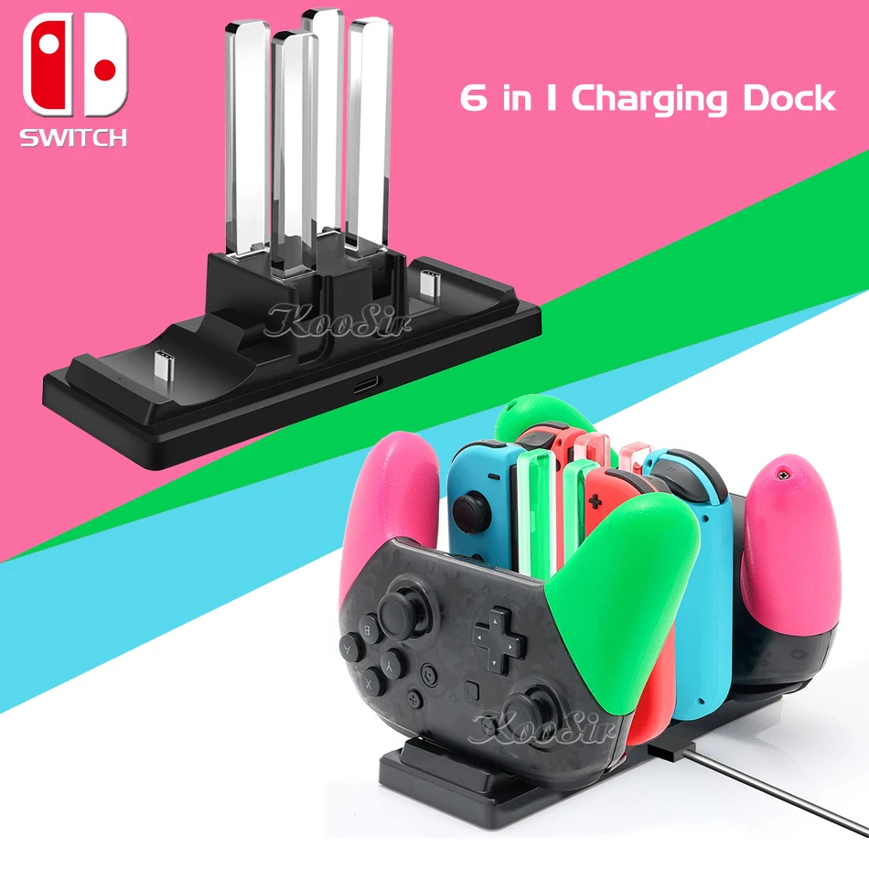 

6 in 1 Nintend Switch Charger 4 Joycon + 2 Pro Controller Charging Dock Station Nintendoswitch Gamepad Stand for Nitendo NS