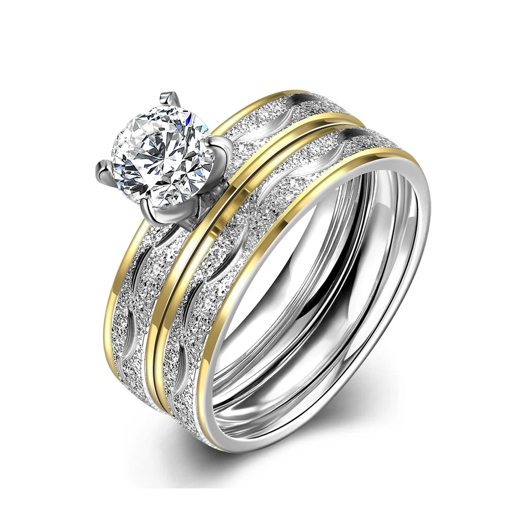 2pcs Stackable Cubic Zirconia Rings Set for Women Gold Stripe Statement