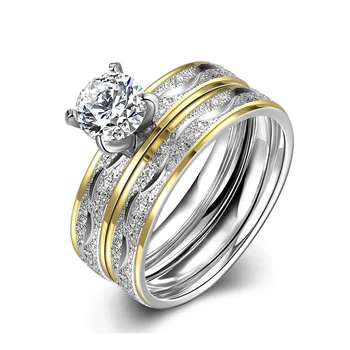 

2pcs Stackable Cubic Zirconia Rings Set for Women Gold Stripe Statement Ring Suitable for Wedding or Engagement Jewelry Design