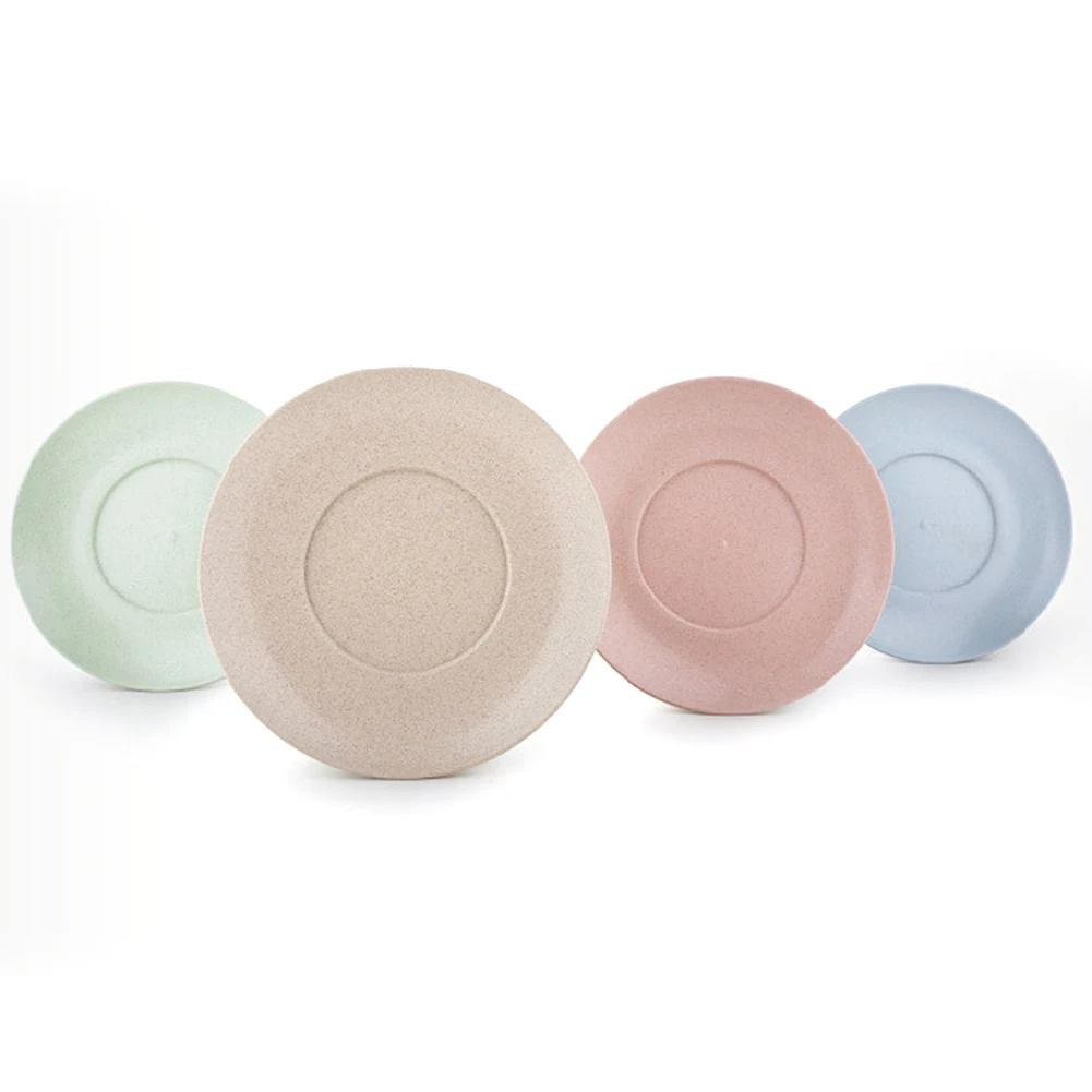 

4Pcs Party Aperitif Dinners Solid Round Plate Wheat Straw Cake Unbreakable Fruits Kids Dessert Small Snacks Kitchen Tableware
