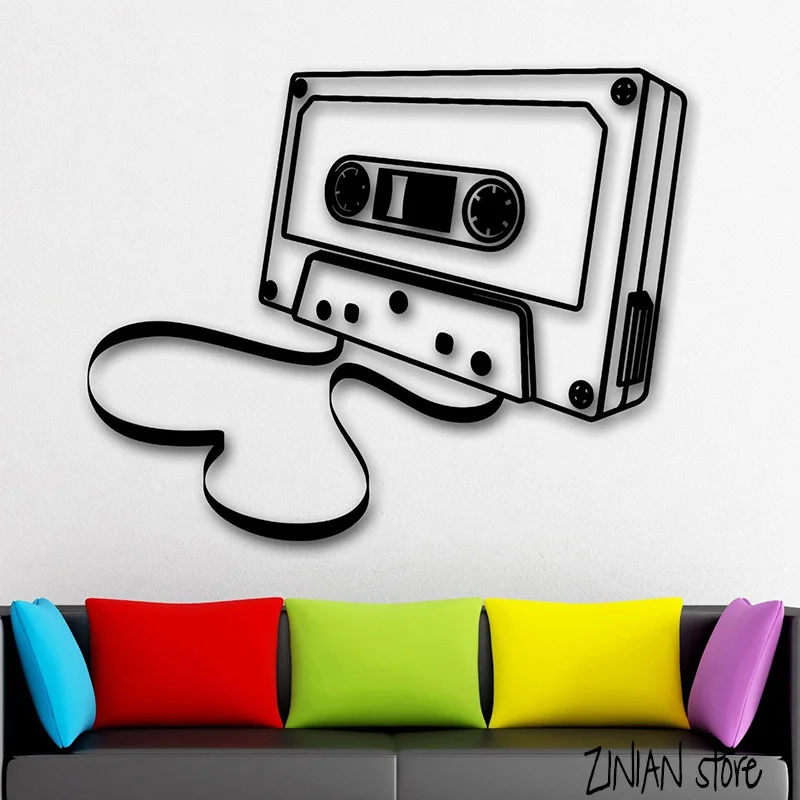 

Musicassette Wall Declas Music Retro Vintage Wall Sticker Remoavble Art Mural Home Decoration Wallpaper For Bedroom