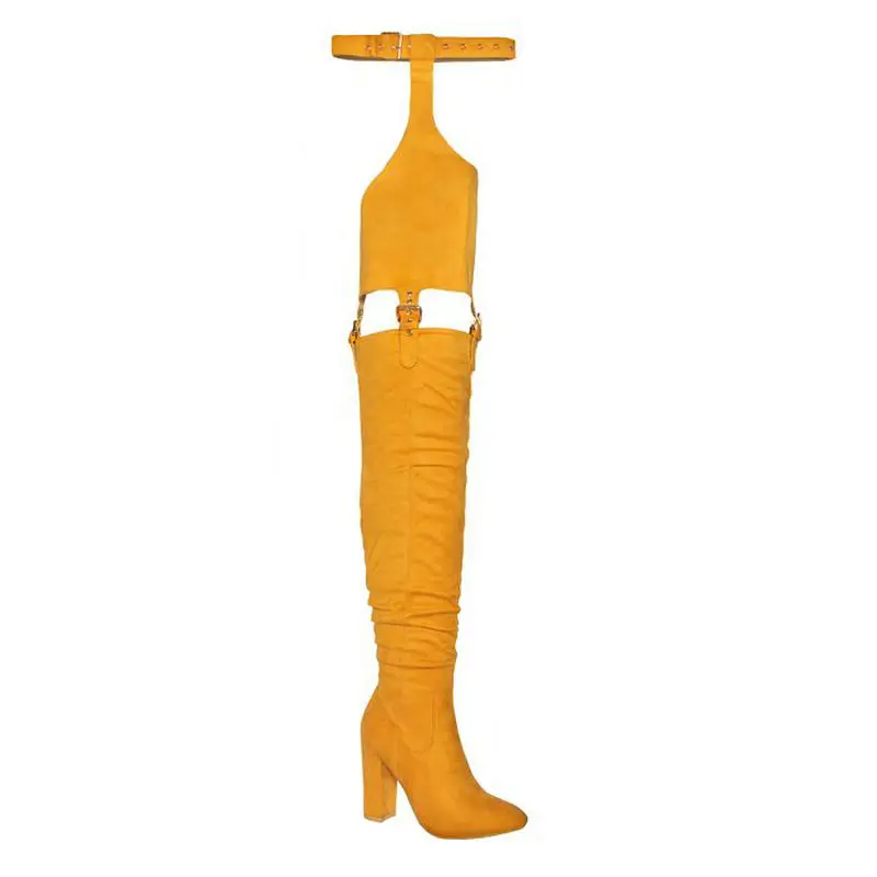 Sianie Tianie/пикантные высокие сапоги до бедра Зимние ботфорты выше колена на высоком каблуке; женская обувь; поясная пряжка; штаны на ремешке - Цвет: Оранжевый