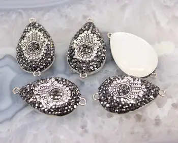 

10pcs Shell Connector beads,Drop Beads,Hamsa Palm shape Beads,with Crystal Rhinestone,Charm Gem stone Beads For Jewelry Making