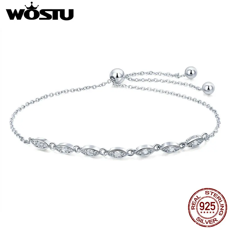 

WOSTU Hot Sale 925 Sterling Silver Chain Glitter Stackable Oval CZ Stone Adjustable Women Bracelet Luxury Silver Jewelry DXB086