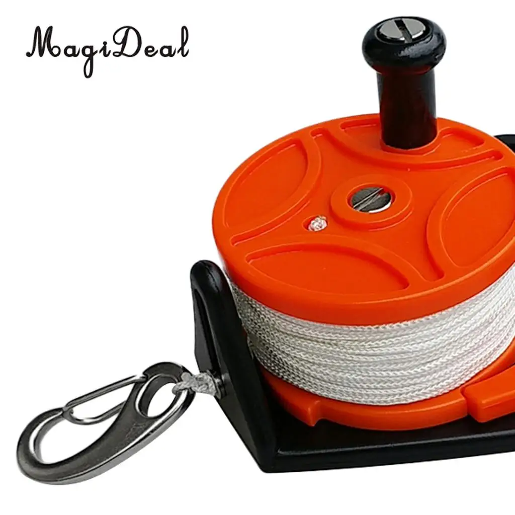 MagiDeal SMB Dive Wreck Cave Reel with Handle, 150ft Line, Thumb Stopper, Clip Hook for Underwater Scuba Diving Diver Snorkeling